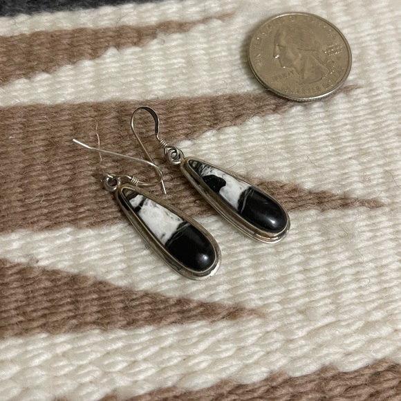 SOLD White Buffalo Turquoise Native American Navajo White Buffalo Earrings - Picture 1 of 5